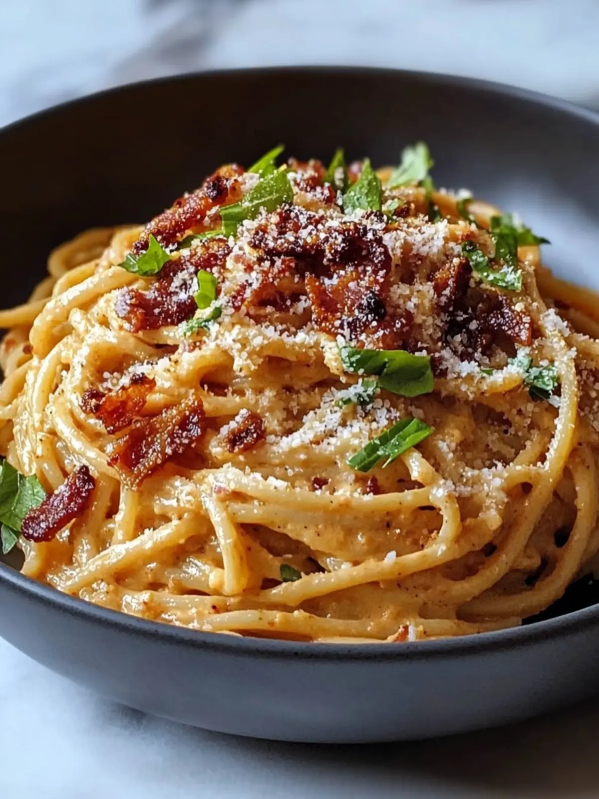 Creamy Gochujang Carbonara with Crispy Bacon Bits Bliss 4 Creamy Gochujang Carbonara with Crispy Bacon Bits