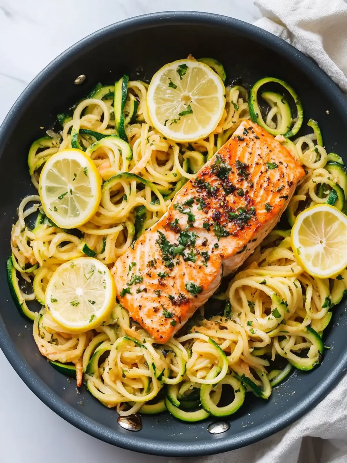 One Pan Lemon Garlic Butter Salmon with Zucchini Noodles Delight 2 One Pan Lemon Garlic Butter Salmon and Zucchini Noodles
