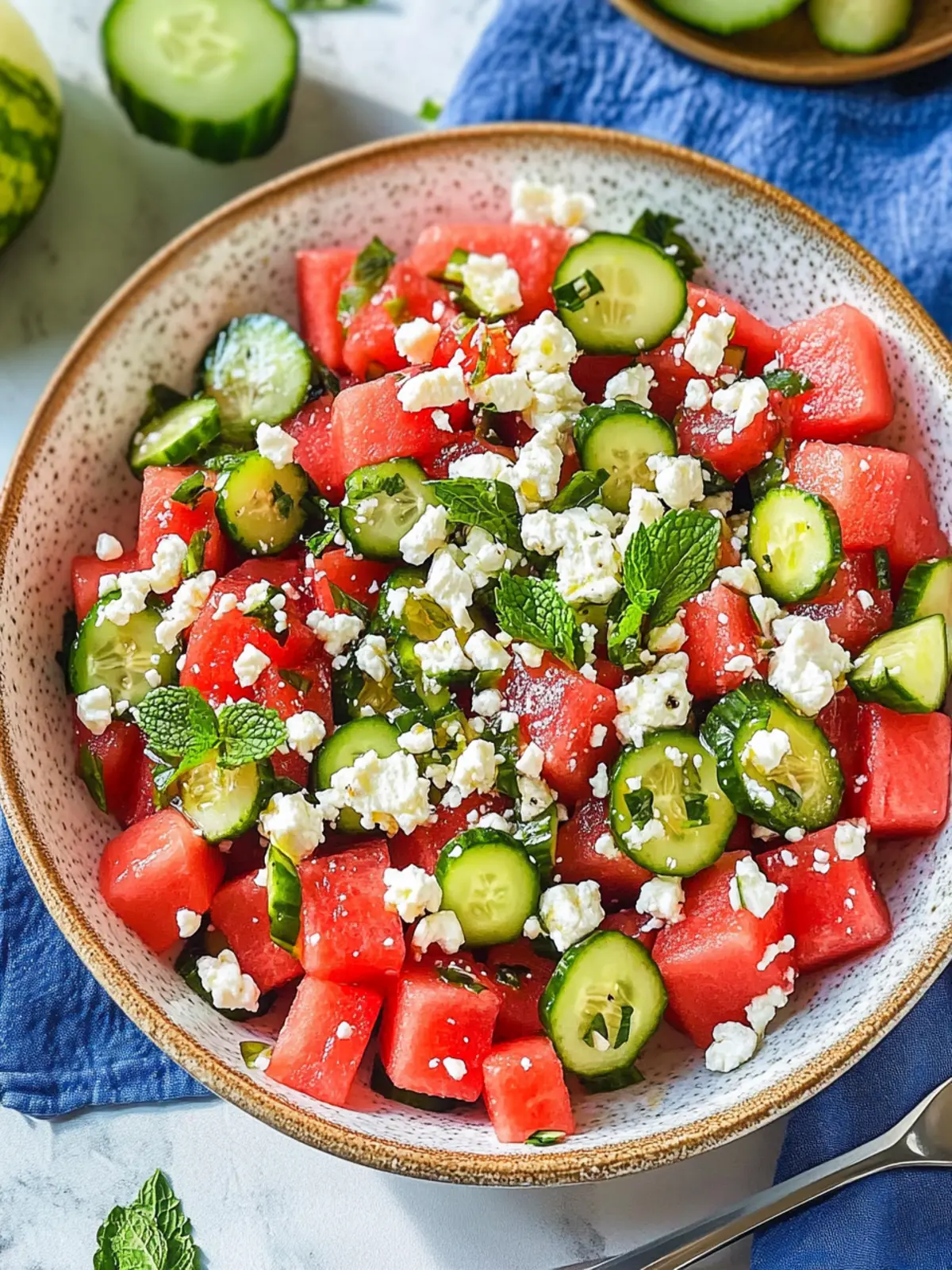 Watermelon Salad with Feta, Cucumber, and Mint