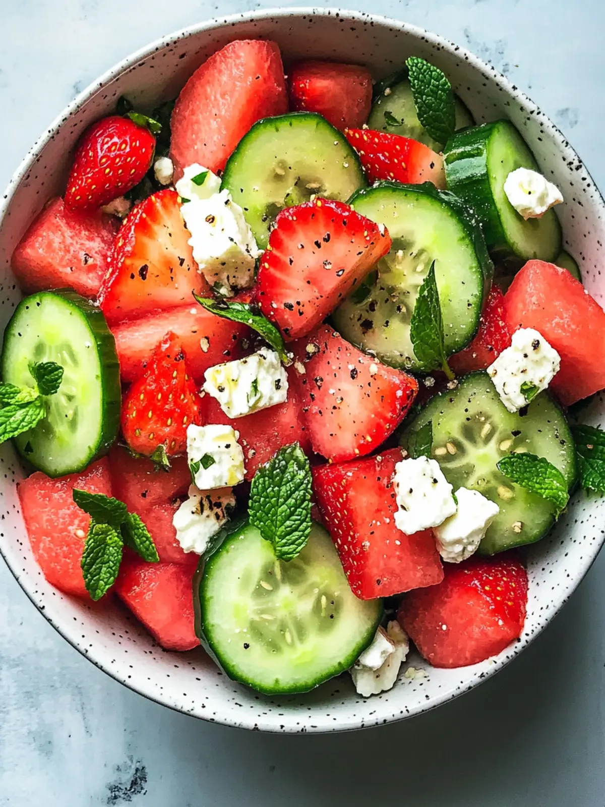 Refreshing Strawberry, Watermelon, Feta & Mint Cucumber Salad Bliss 2 Strawberry, Watermelon, Feta & Mint Cucumber Salad