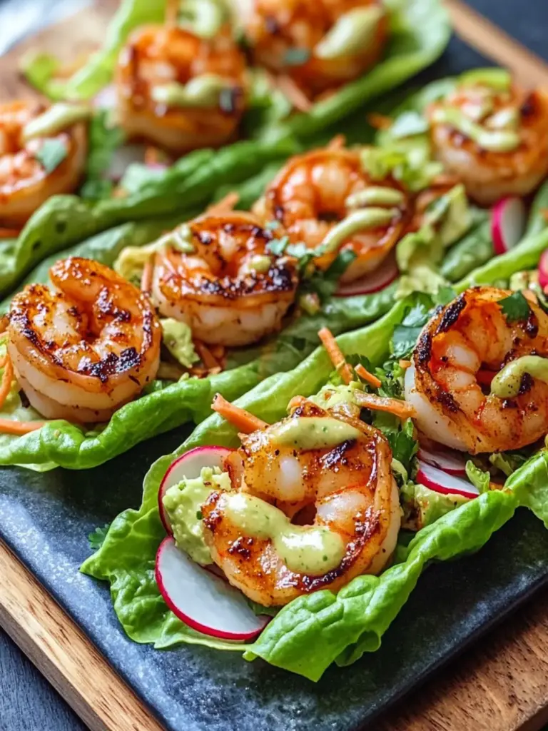 Sheet Pan Chili-Lime Shrimp Lettuce Wraps with Radish Slaw & Avocado Sriracha Crema