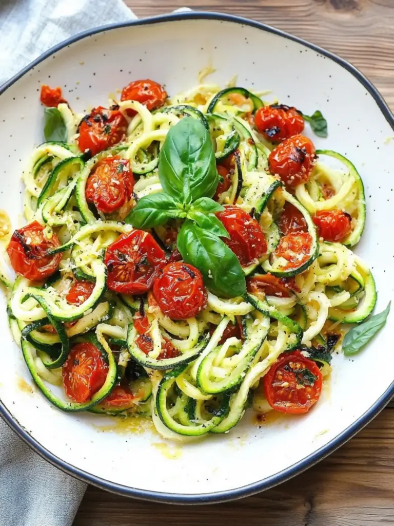 Zucchini Zoodles with Roasted Cherry Tomato Garlic Sauce