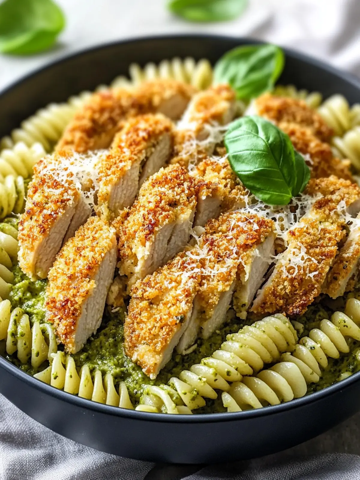Pesto Pasta with Crispy Parmesan Chicken for Busy Nights 4 Pesto Pasta with Crispy Parmesan Chicken