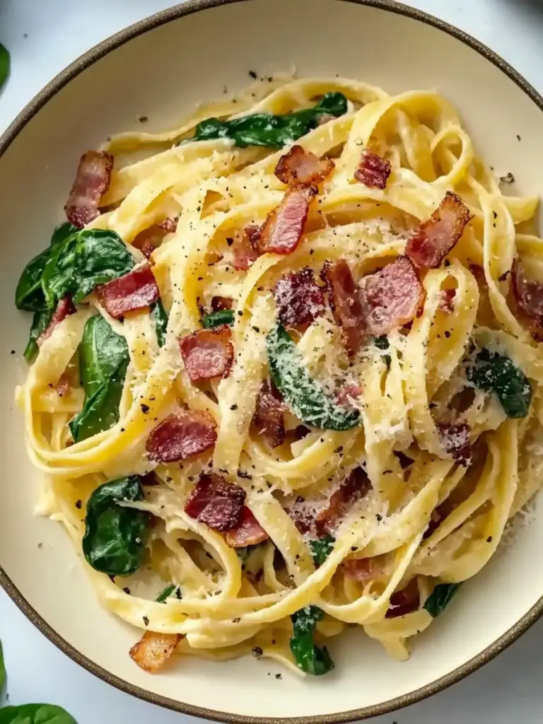 Easy 20-Minute Bacon and Spinach Pasta