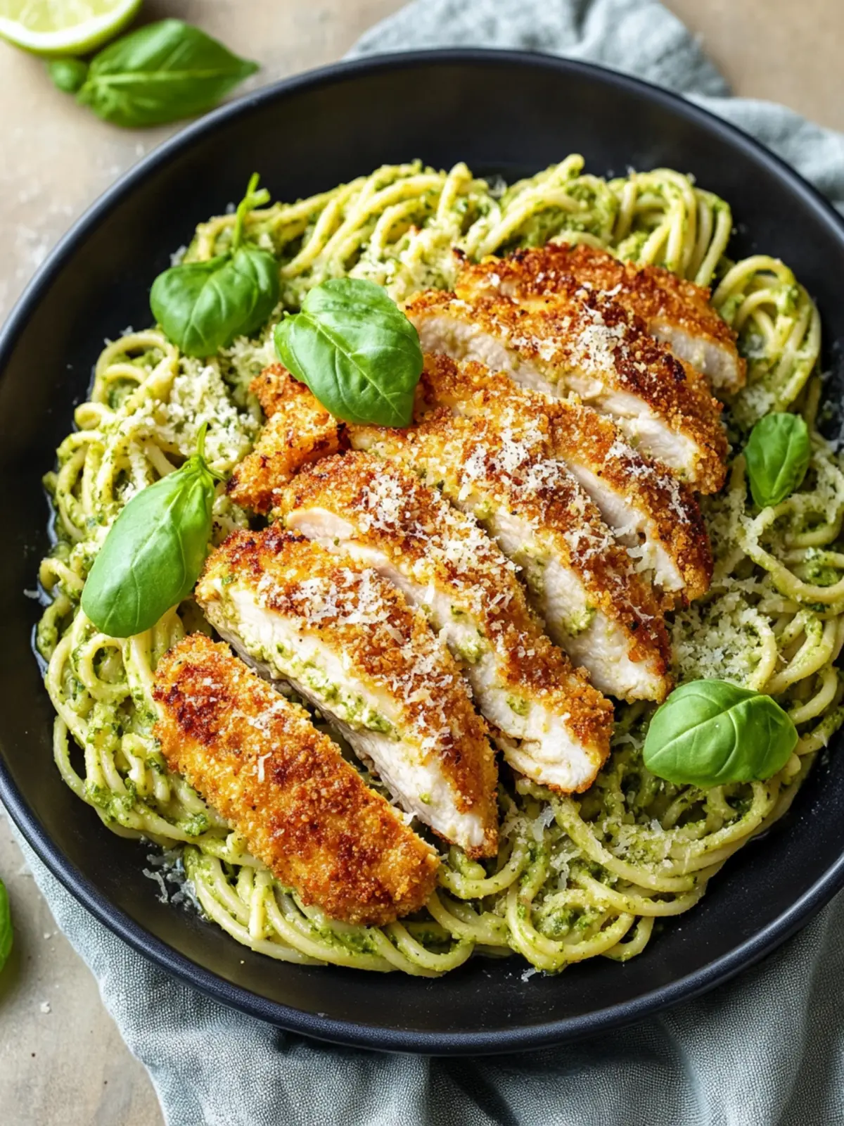 Pesto Pasta with Crispy Parmesan Chicken for Busy Nights 3 Pesto Pasta with Crispy Parmesan Chicken
