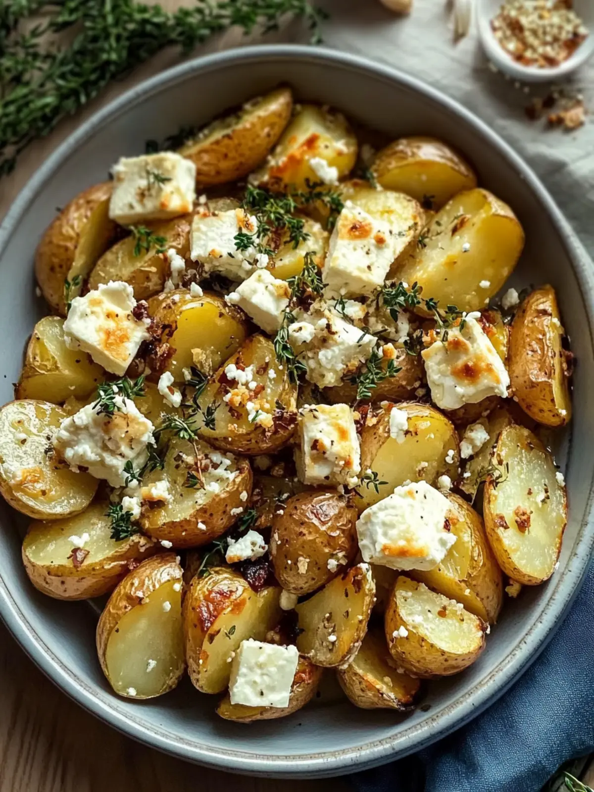 Roasted Potatoes with Baked Feta and Garlic