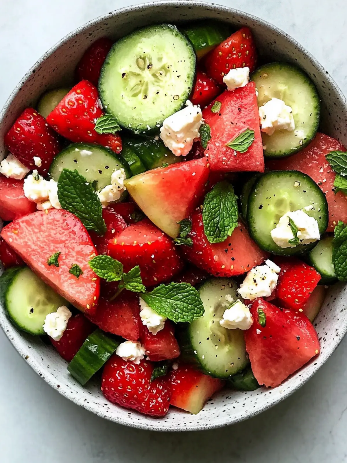 Refreshing Strawberry, Watermelon, Feta & Mint Cucumber Salad Bliss 3 Strawberry, Watermelon, Feta & Mint Cucumber Salad