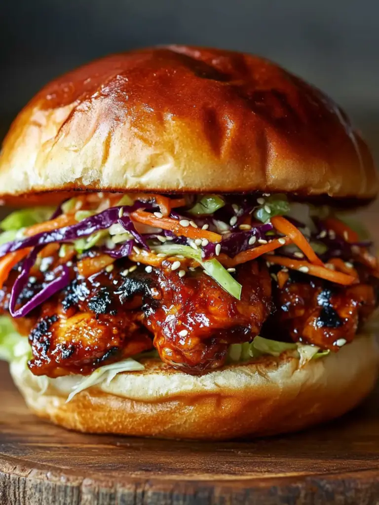 Spicy Korean BBQ Chicken Sandwich with Crispy Slaw