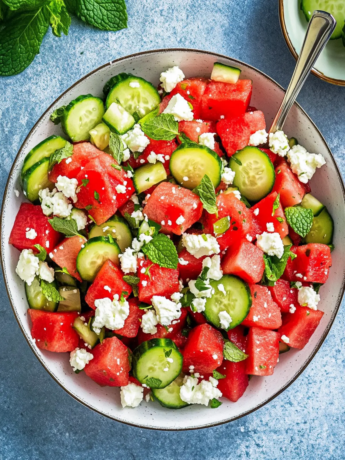 Watermelon Salad with Feta, Cucumber, and Mint