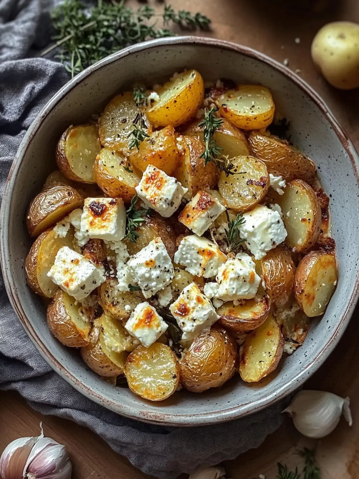 Roasted Potatoes with Baked Feta and Garlic