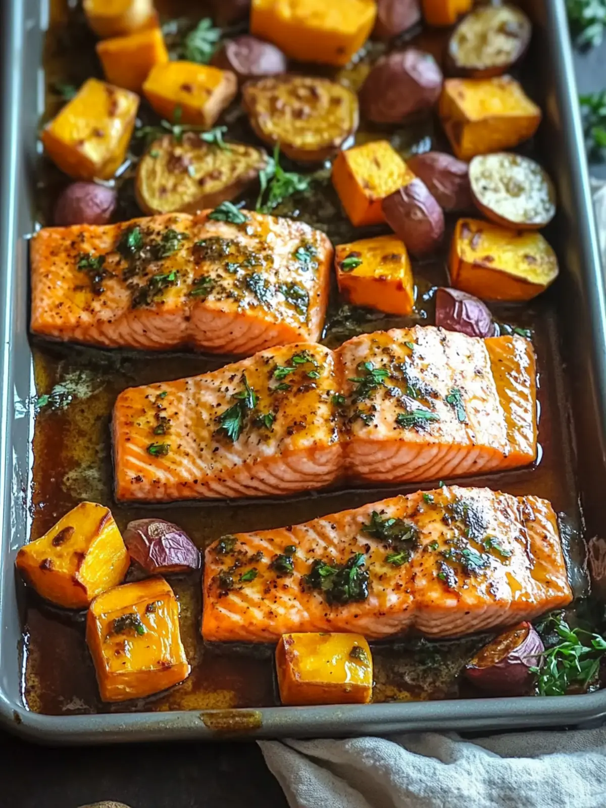 Sheet Pan Maple Dijon Glazed Salmon & Sweet Potatoes Bliss 4 Sheet Pan Maple Dijon Glazed Salmon with Sweet Potatoes