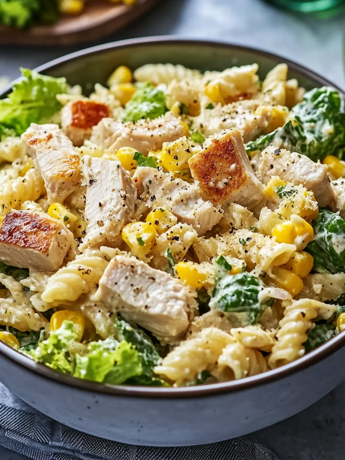 Creamy Chicken Caesar Pasta Salad with Corn