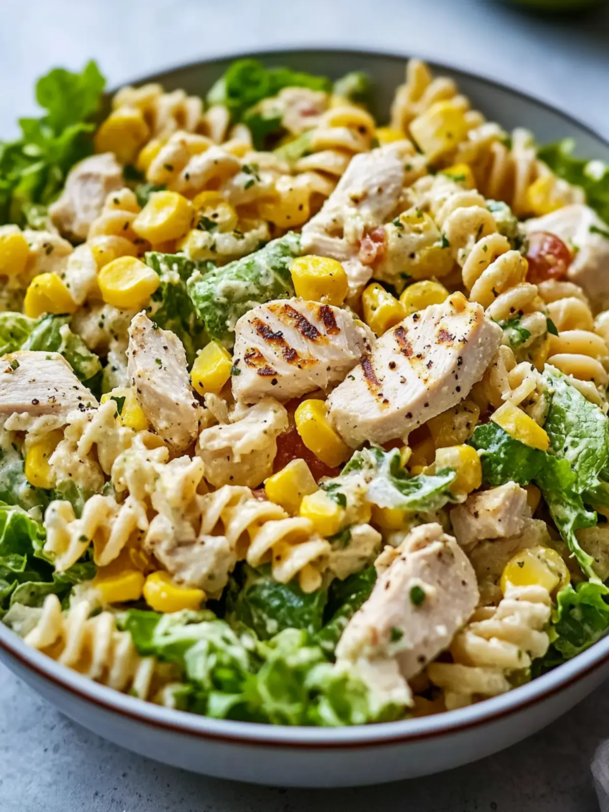 Creamy Chicken Caesar Pasta Salad with Corn