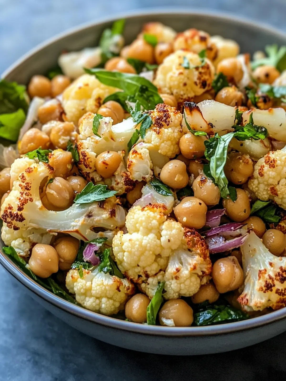 Roasted Cauliflower and Chickpea Salad with Tahini