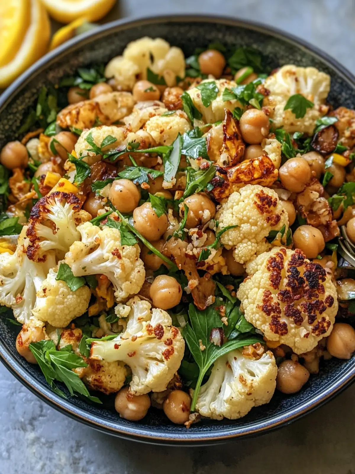 Roasted Cauliflower and Chickpea Salad with Tahini