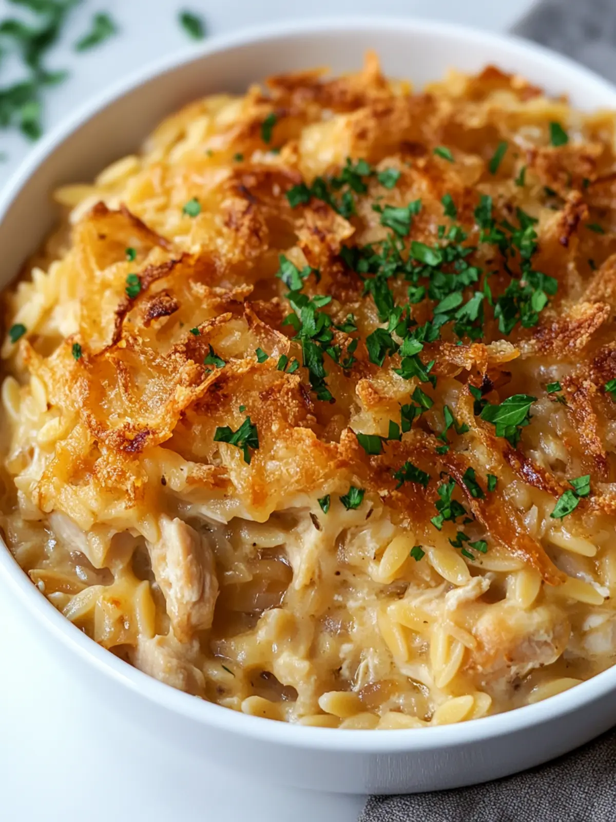 Delicious French Onion Chicken Orzo Casserole for Cozy Nights 2 French Onion Chicken Orzo Casserole