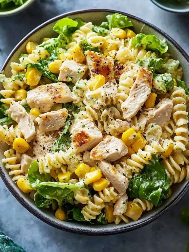 Creamy Chicken Caesar Pasta Salad with Corn