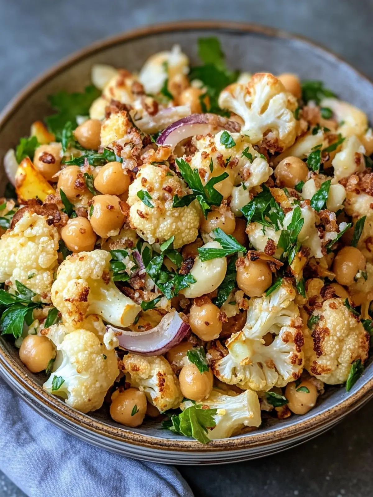 Roasted Cauliflower and Chickpea Salad with Tahini