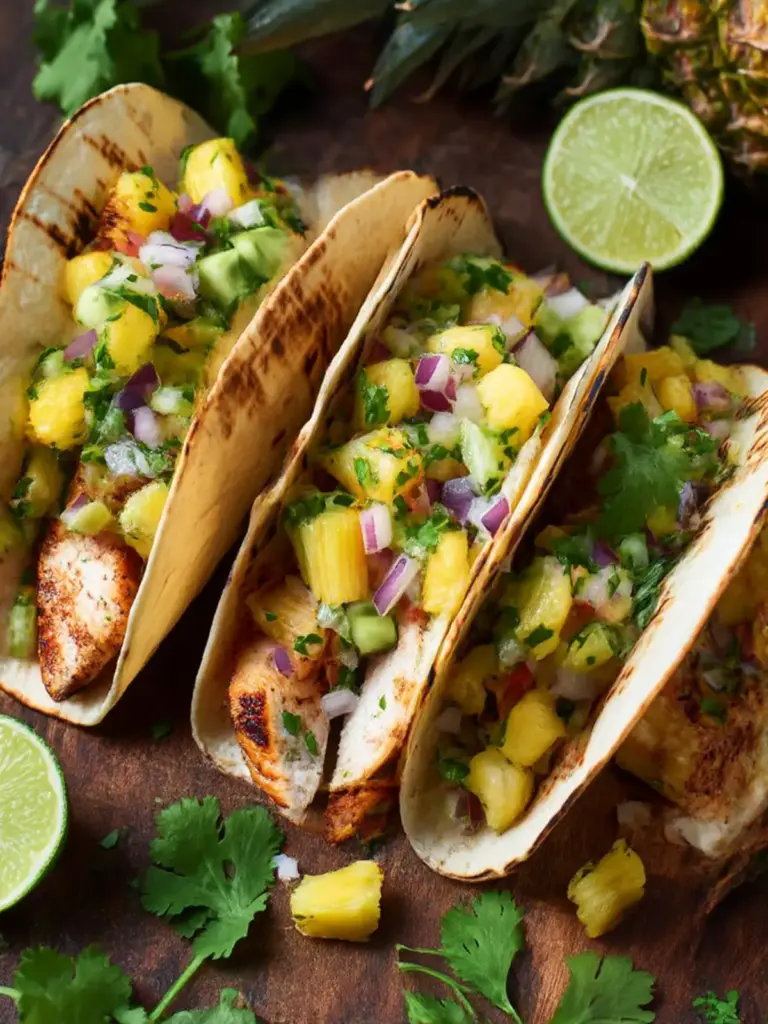 Tequila Lime Chicken Tacos with Grilled Pineapple Salsa
