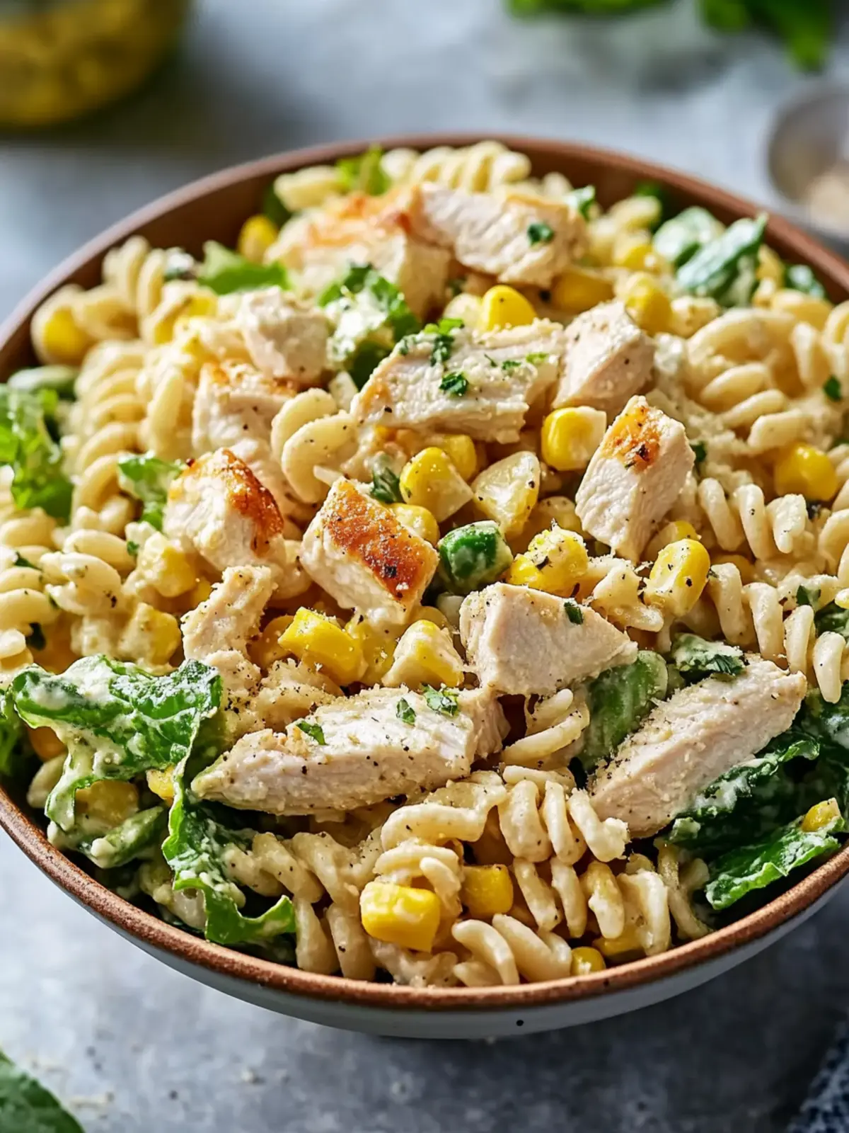 Creamy Chicken Caesar Pasta Salad with Corn
