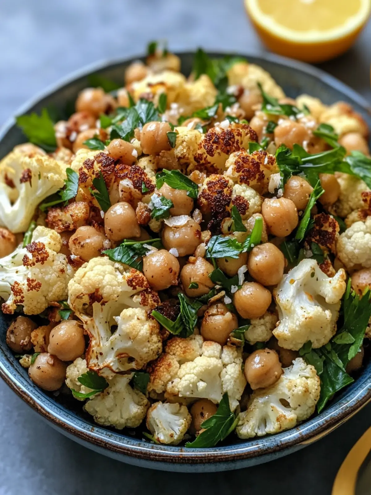 Roasted Cauliflower and Chickpea Salad with Tahini