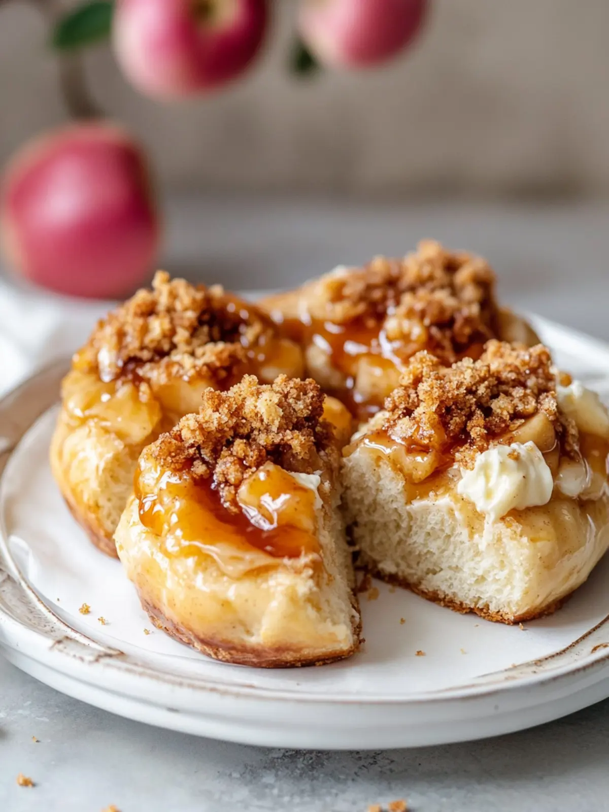 Irresistible Apple Caramel Cream Cheese Buns with Crumble 3 Apple Caramel Cream Cheese Buns with Cinnamon Crumble